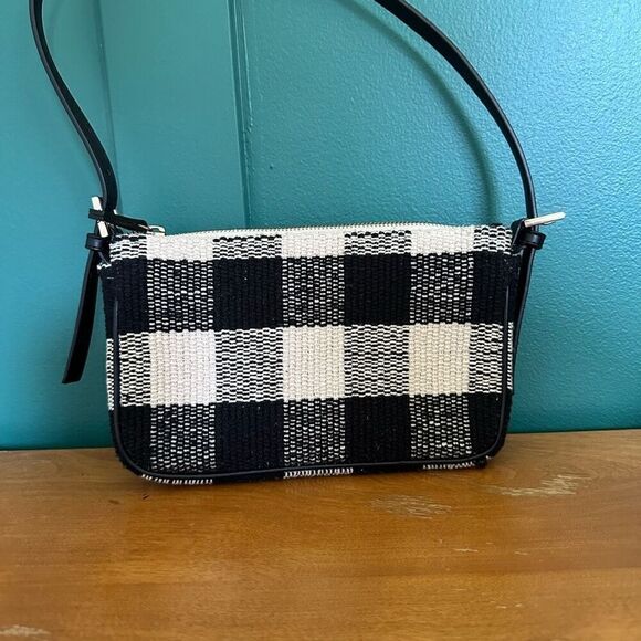 Mango MNG Black and Cream Checker Raquel Baguette Shoulder Bag - Picture 3 of 9